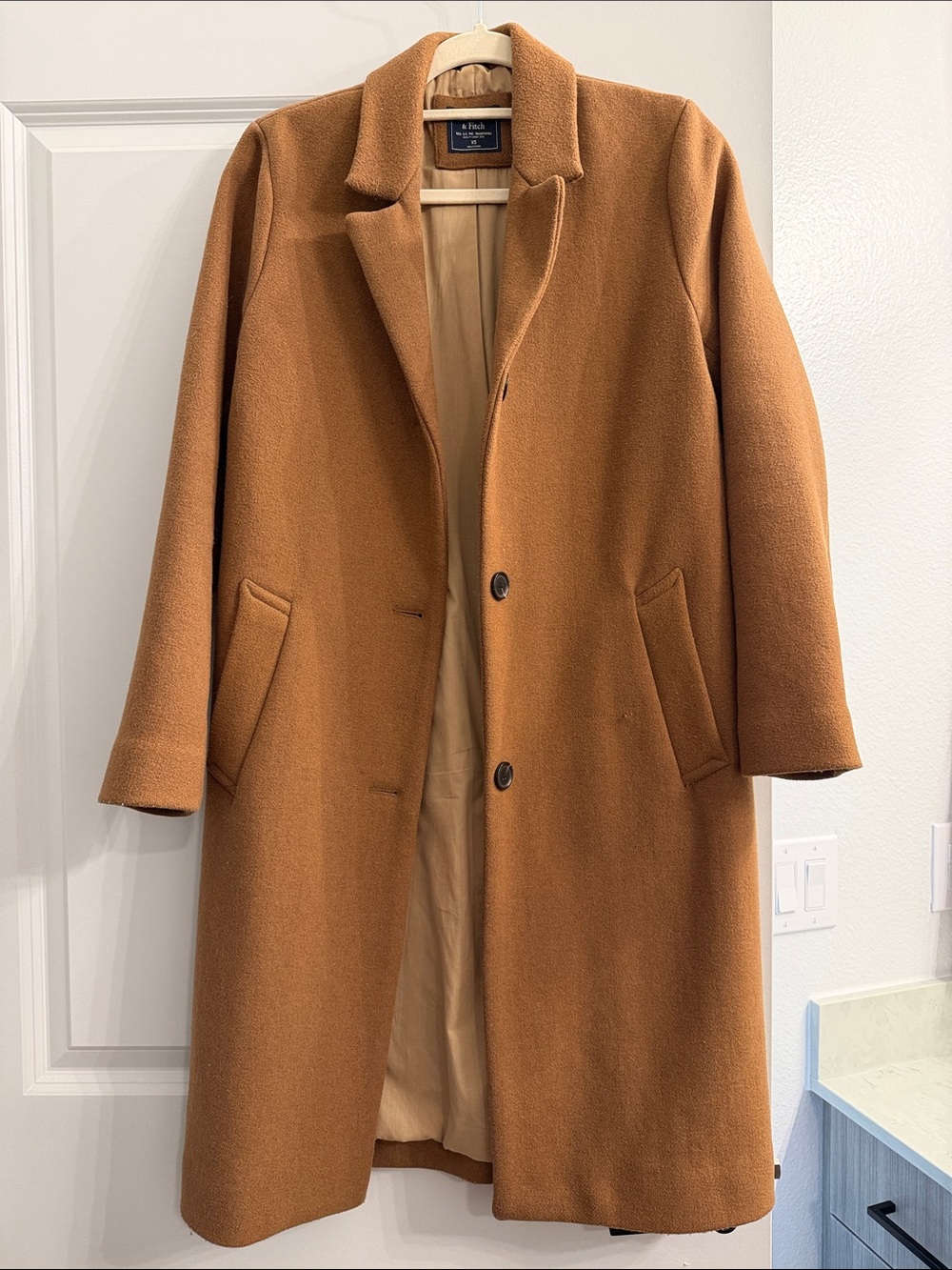 Abercrombie & Fitch Camel/Tan Single-Breasted Wool Coat